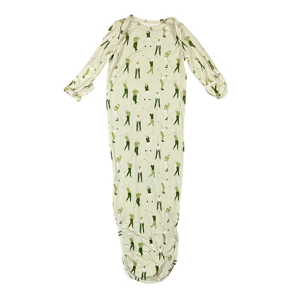 Goosies Baby Bamboo Knotted Gown 0-3 Months Golf Print Green Infant Sleeper